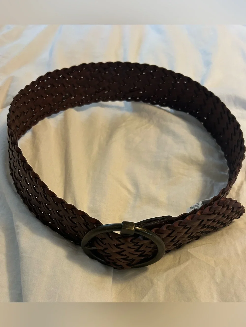 Banana Republic Woven Brown Leather Belt with Round Dark Metal Buckle